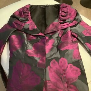 Lafayette 148 New York Blazer Womens Size 0 Fuschia Black Floral Wide Collar